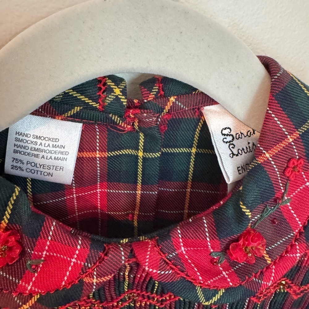 Sarah Louise England Hand Smocked Christmas Plaid Dress Size 3Y - Picture 6 of 9